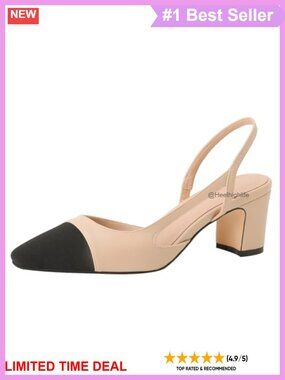 Women Slingback Chunky Heel Round Toe Pumps Dress Wedding Shoes